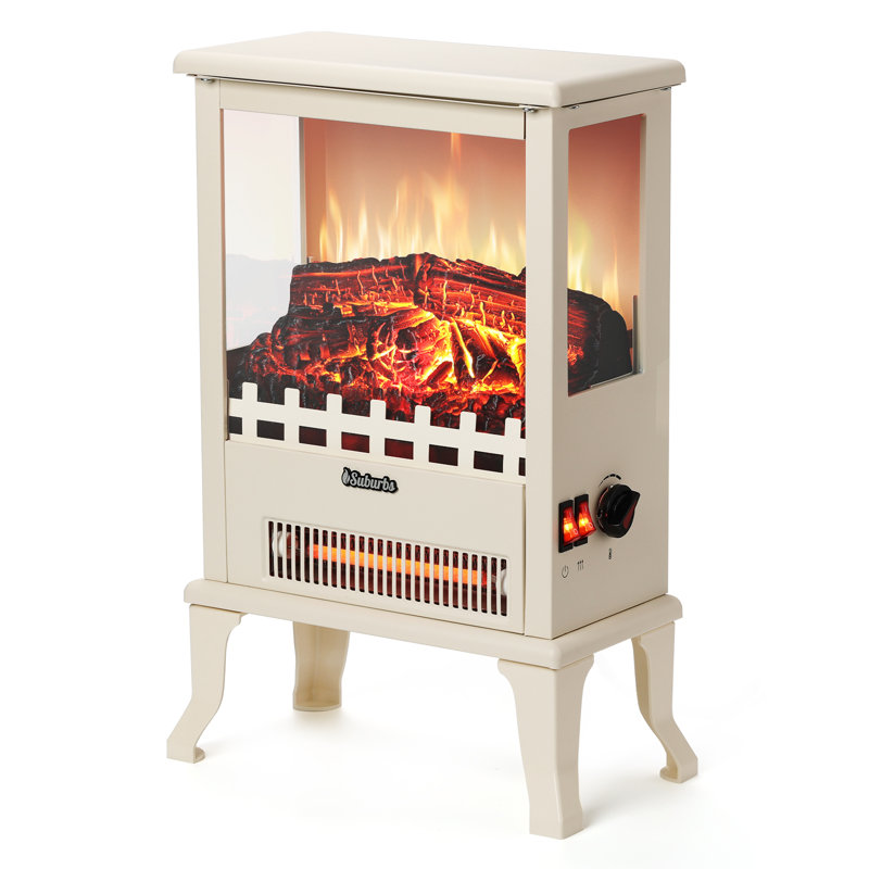 Accrington TURBRO Infrared Electric Fireplace Stove, 19" Freestanding Stove Heater with 3-Sided View, Realistic Flame, Ivory