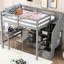 Lit mezzanine double avec bureau en L, tiroirs, armoire et bureau pour escalier en option-588223714
