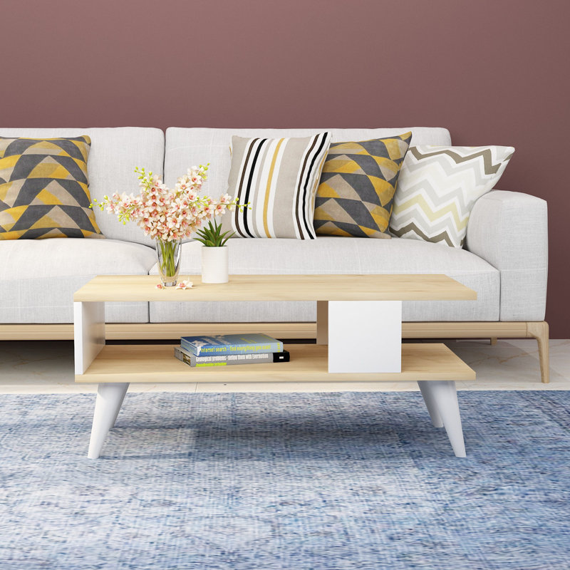 Table basse moderne, saphir et blanc, 35,4 x 15,7 x 17,7 pouces | 100% panneau de particules enduit de mélamine, épaisseur: 0,7 pouce | Conception élégante pour le salon, durable et facile à nettoyer, parfaite pour les maisons contemporaines