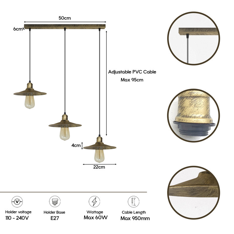 Dianna 3 - Light Dark Brown Kitchen Island Pendant, No