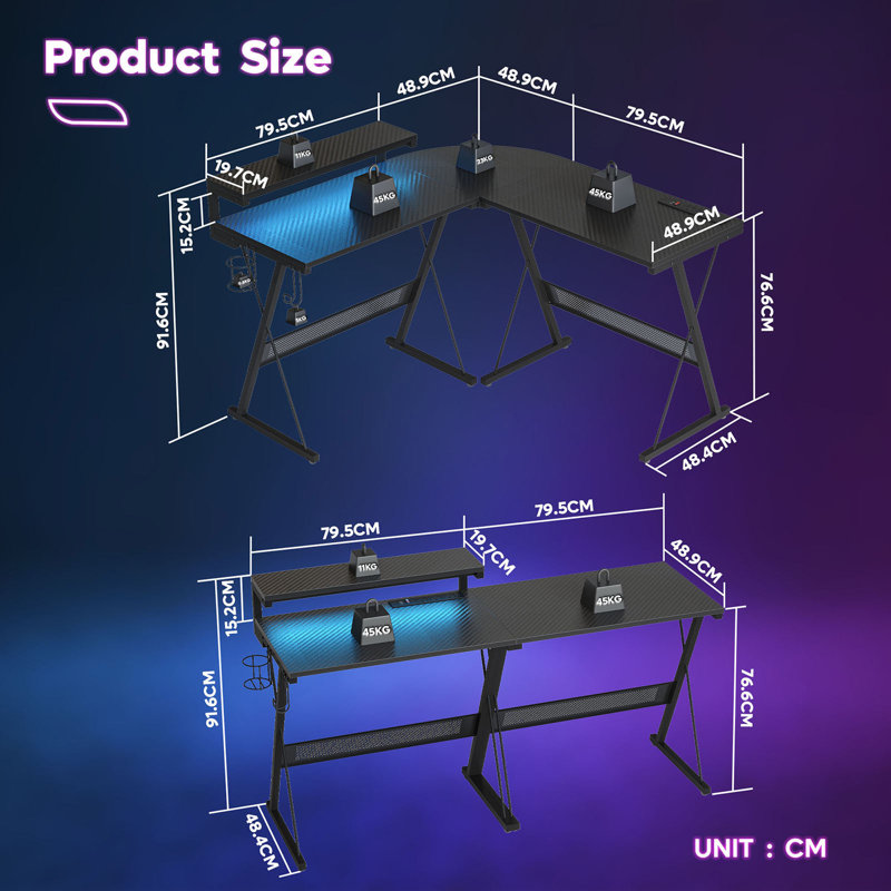 Abdulhameed L-Shaped Metal Base Computer Desk with Power Outlet