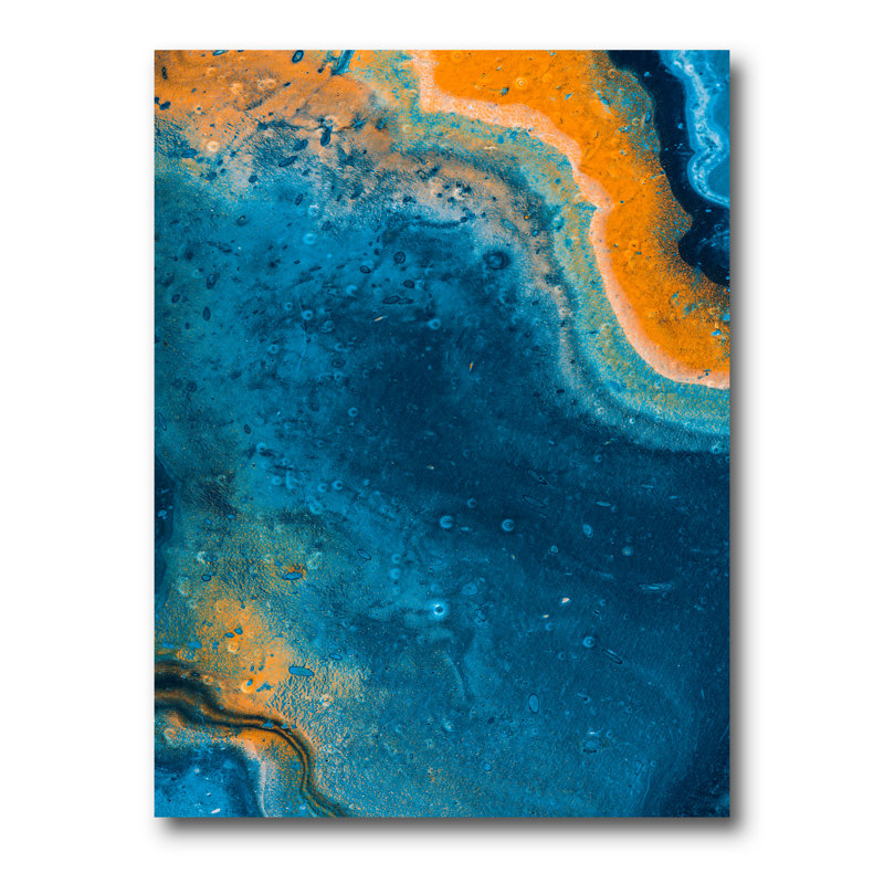 Composition abstraite de marbre en bleu et orange V - peinture sur toile, Toile tendue, H 40 po x l 30 po x 1,5 po