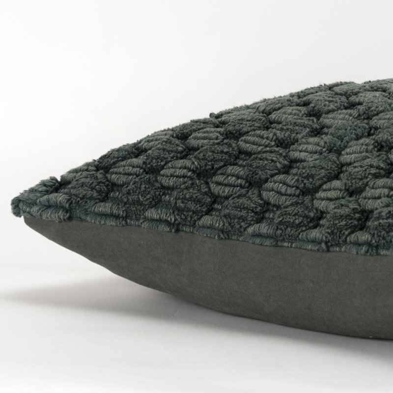 Coussin décoratif 20 po en coton vert foncé avec texture