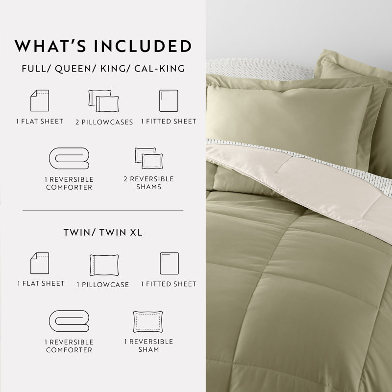 Full Sage Reversible Microfiber Bed in a Bag Set