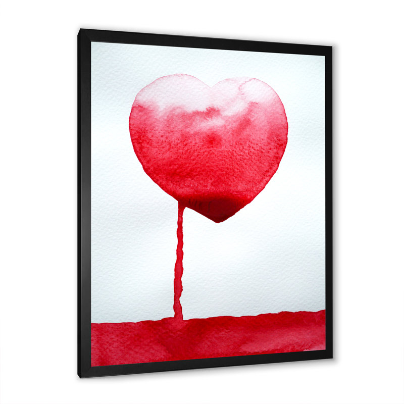 «Red Heart Leak In Ocean Of Love», décoration murale moderne sur toile, Toile avec cadre noir, H 20 po x l 12 po x P 1 po