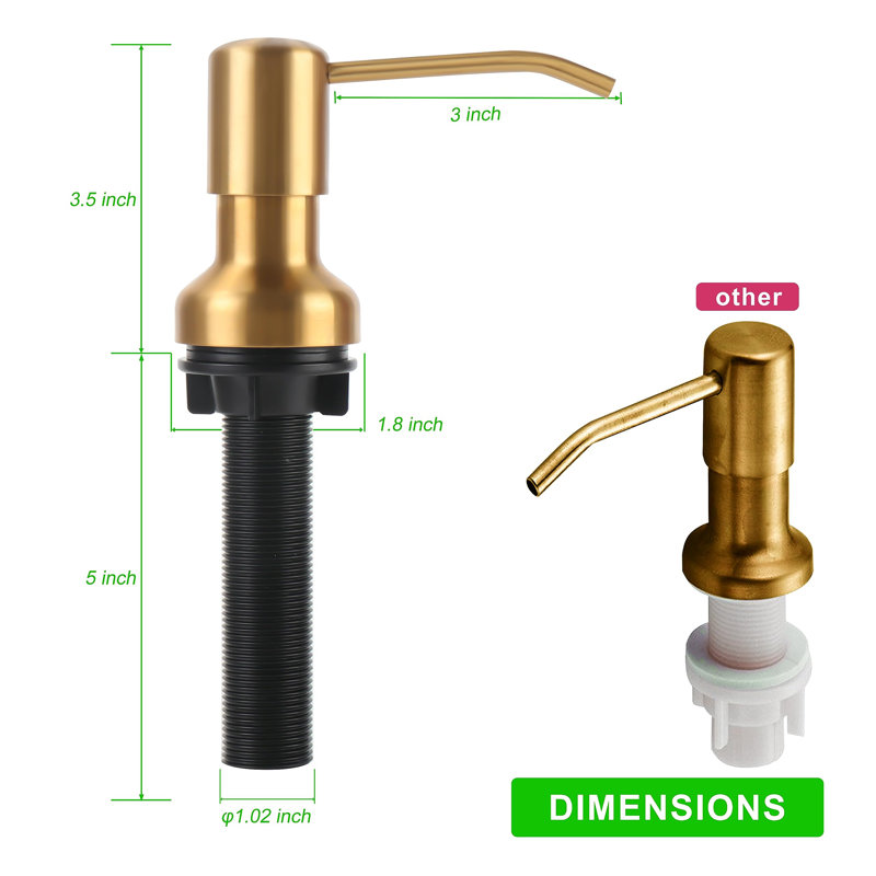Soap Dispenser For Kitchen Sink, Sink Soap Dispenser With Longer Threaded Shaft Shank, 47" Extension Tube Connects Directly To Dish Soap Container, Wider Pump Head Base(Golden)