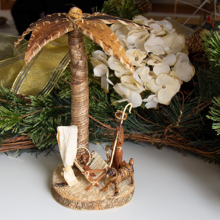 The Holiday Aisle® Banana Fiber Palm Tree Nativity Tabletop Scene | Wayfair