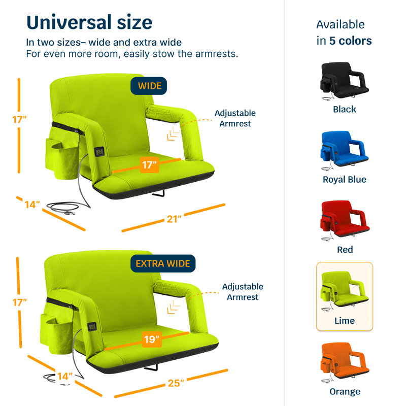 Alpcour Heated Reclining Stadium Seat - Waterproof Foldable Chair with Thick Padding and Back Support, Lime