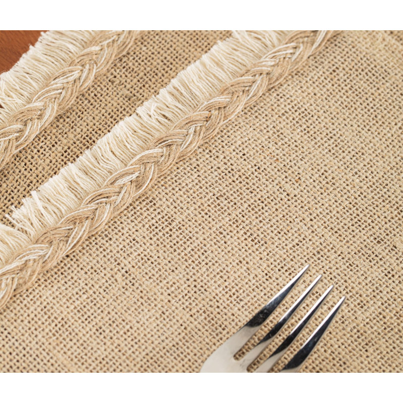 Jute Table Runner with Braided Cream Edges