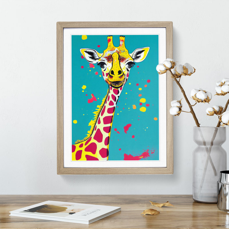 XV1022-1588X Colourful Giraffe No.2 - Single Picture Frame Print, Beige, 34cm H x 25cm W