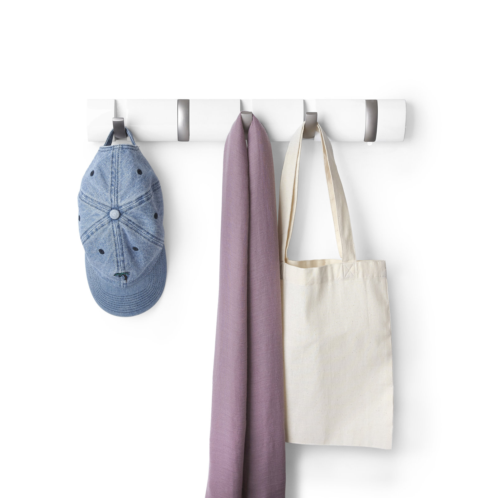 Ainikki 5 - Hook Coat Rack, White/Nickel