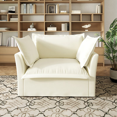 Chenille Armchair – Deep Seat, Detachable Cover & 3 Big Pillows – Comfy Single Sofa For Small Space