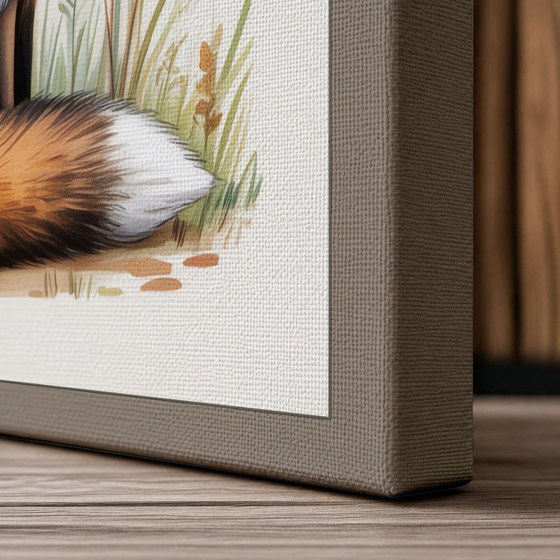 Red Fox in Bloom Boho 1 Piece Wrapped Canvas Wall Art, 30x20 - 76.2 x 50.8 cm, Taupe Border