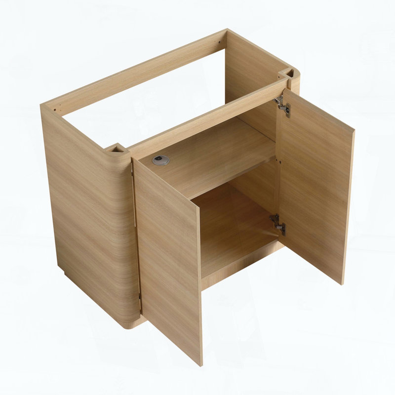 Meuble-lavabo autoportant de 60 pouces avec lavabo en céramique blanche et 2 petites armoires de rangement, Ameican White Oak