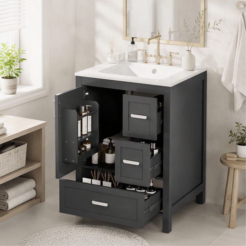 Freestanding Standard With Ceramic Top, Noir, Argent