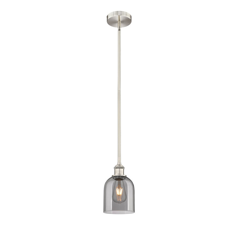 Mini-luminaire suspendu avec tige 6 lumières Edison Anacaren - 616-G558, Gris fumée clair, Nickel satiné brossé