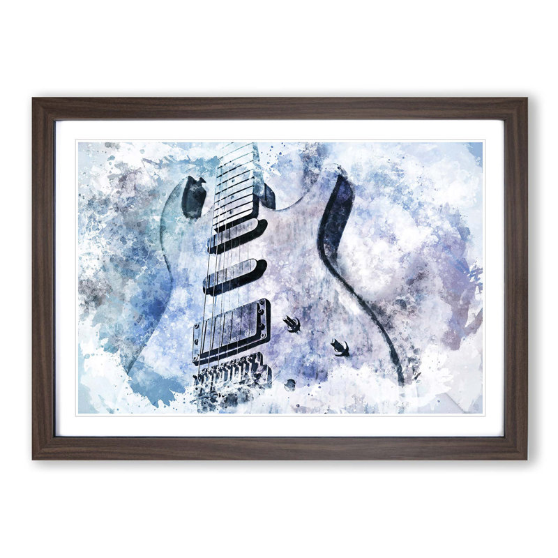 Electric Guitar in Abstract - Picture Frame Painting Print, 27cm H x 36cm W x 2cm D, Walnut Framed
