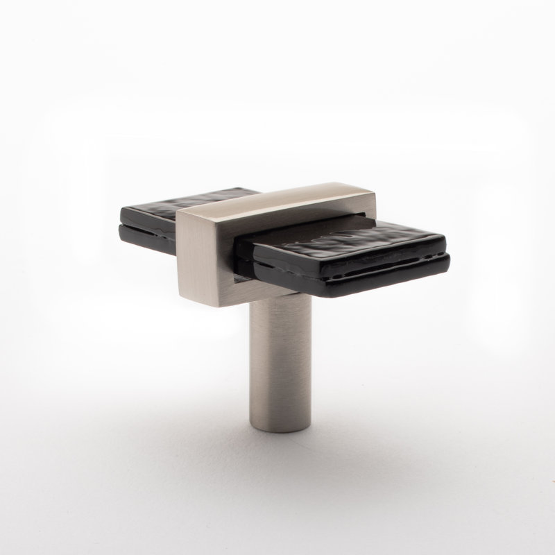 2” Length Rectangle Knob, Satin Nickel/Black