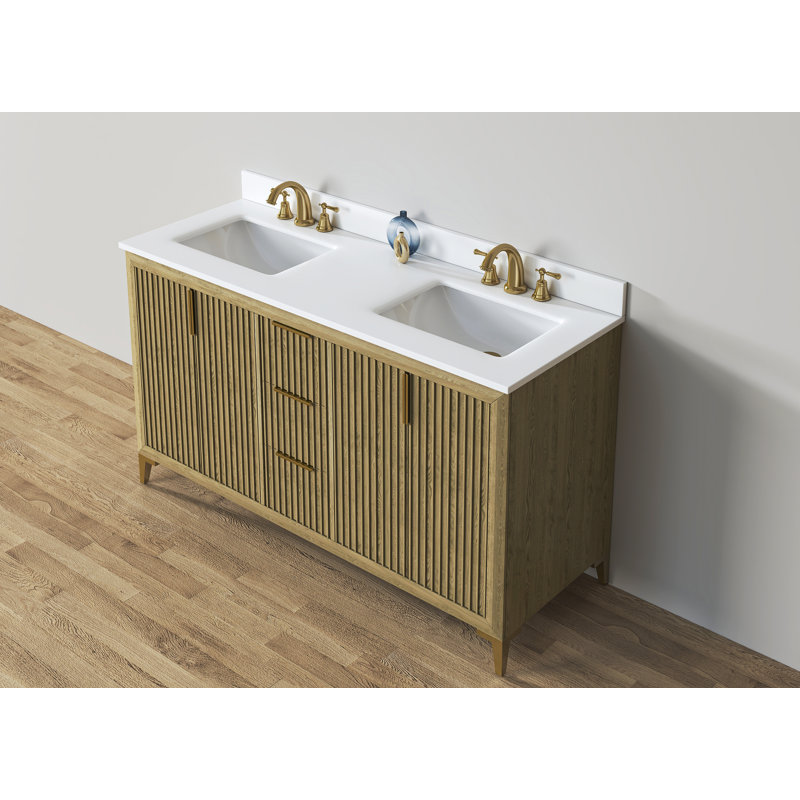 Turlington Freestanding Standard Bathroom Vanity with Top, Oak, 60"