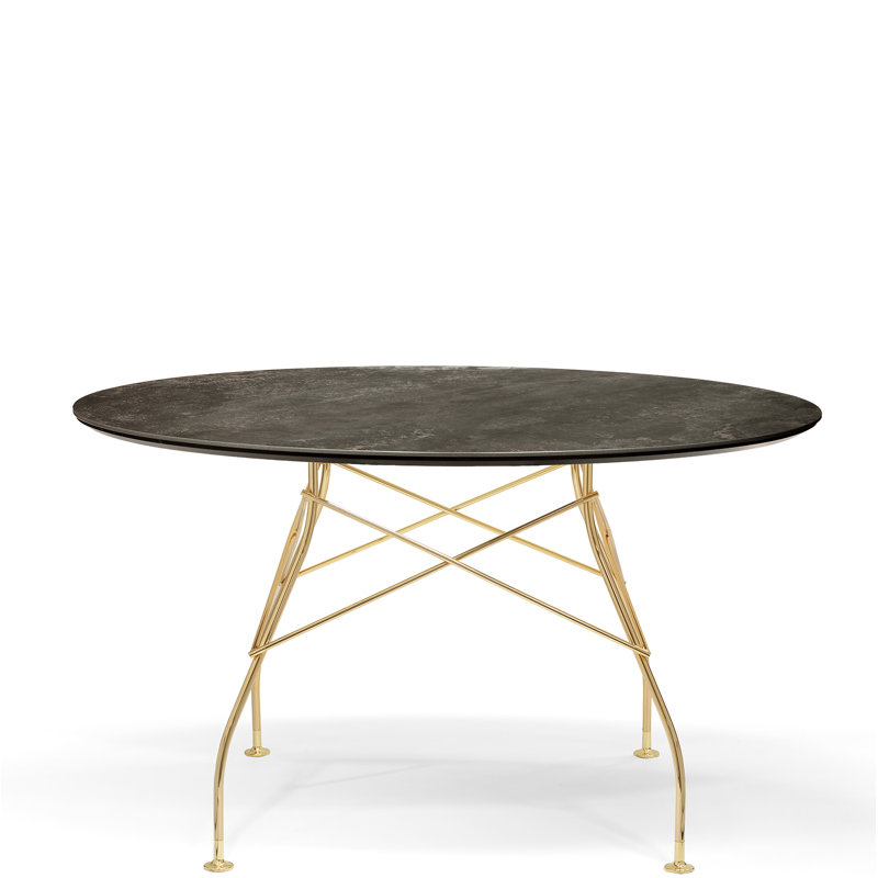 Glossy Round Dining Table, Aged Bronze with Black