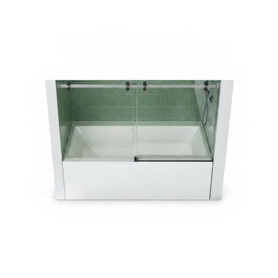 Porte de douche coulissante sans cadre l 60 po x H 59 po, verre trempé clair de 6 mm (1/4 po) avec revêtement facile à nettoyer, finition noir mat avec rail rond