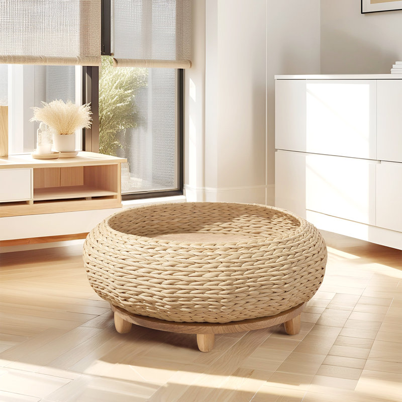Lit pour chat qui dort dans le bol, nid de chat tissé à la main avec coussin moelleux et base antidérapante