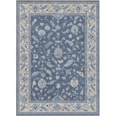 Bungalow Rose Adrith Mardin Modern Vintage Boho Dark Blue Area Rug