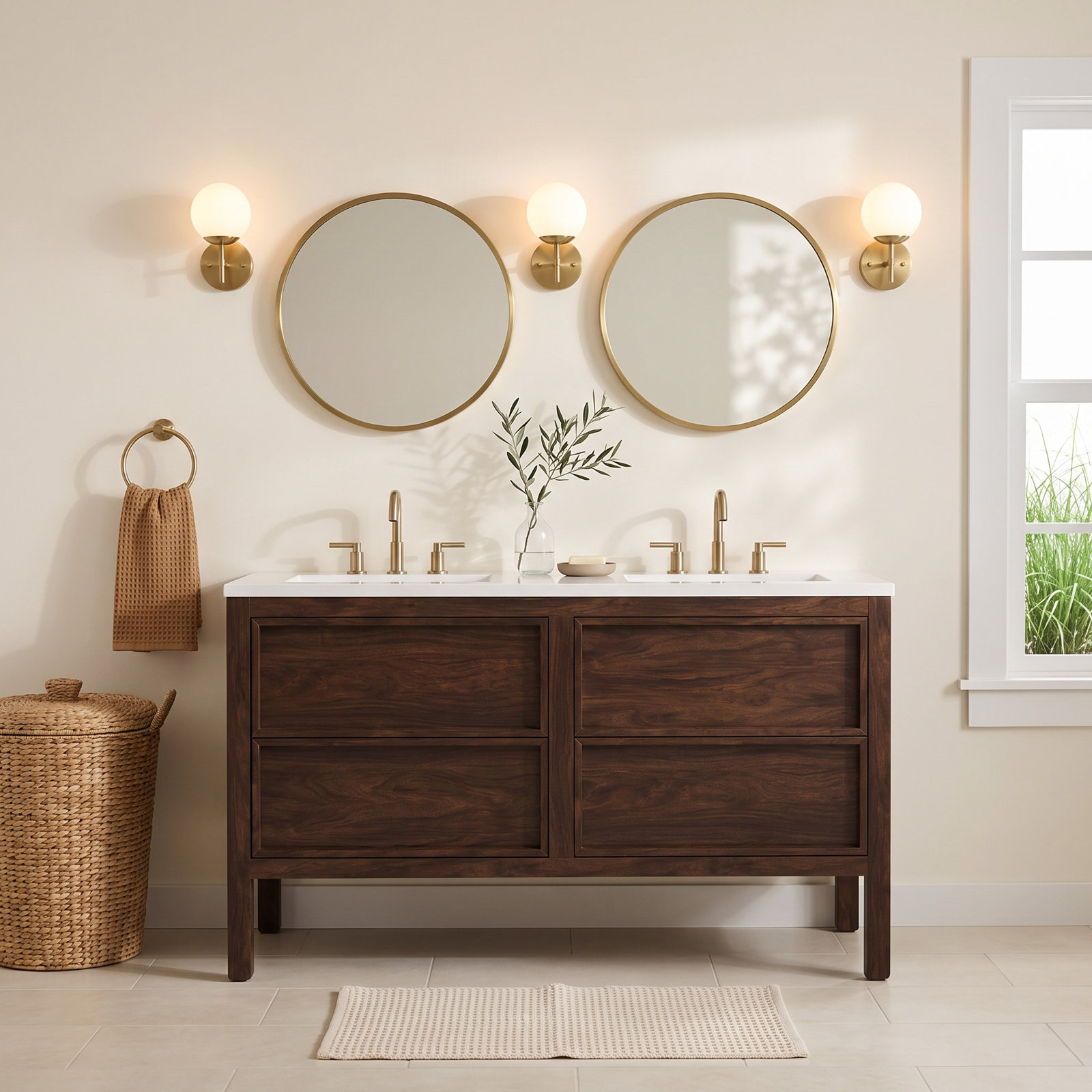 Gonzalo 55'' Double Bathroom Vanity, Dark Walnut