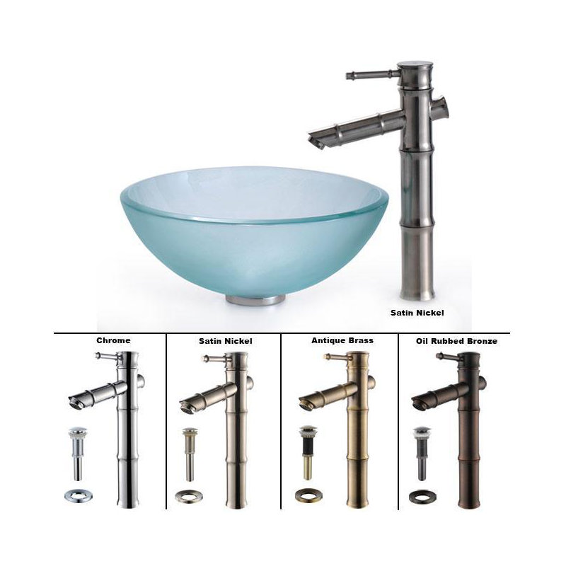 Lavabo de salle de bain vasque circulaire givré, Nickel satiné