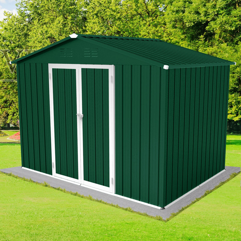 Remises de jardin en métal, Vert/blanc, H 96 po x l 120 po x P 96 po