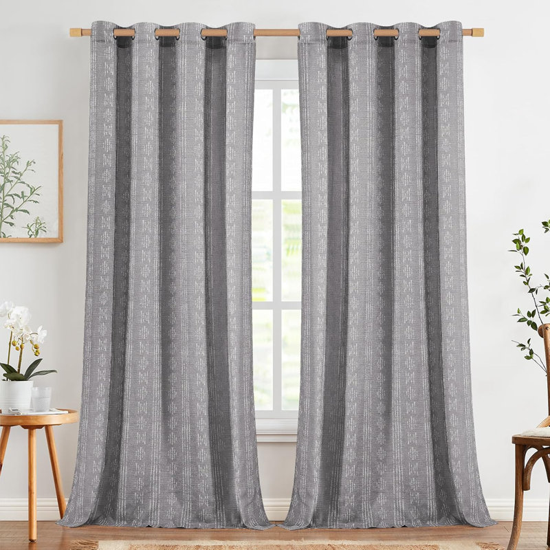 Rideaux semi-transparents avec œillets Boho, Gris, L 52 po x L 108 po