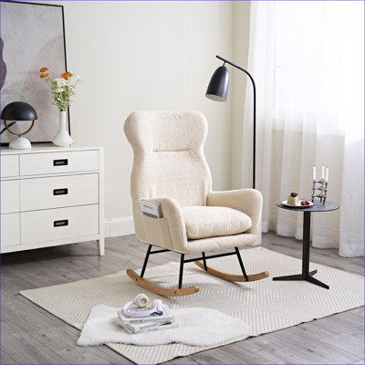 Chaise berçante à haut dossier Teddy Beige | Métal