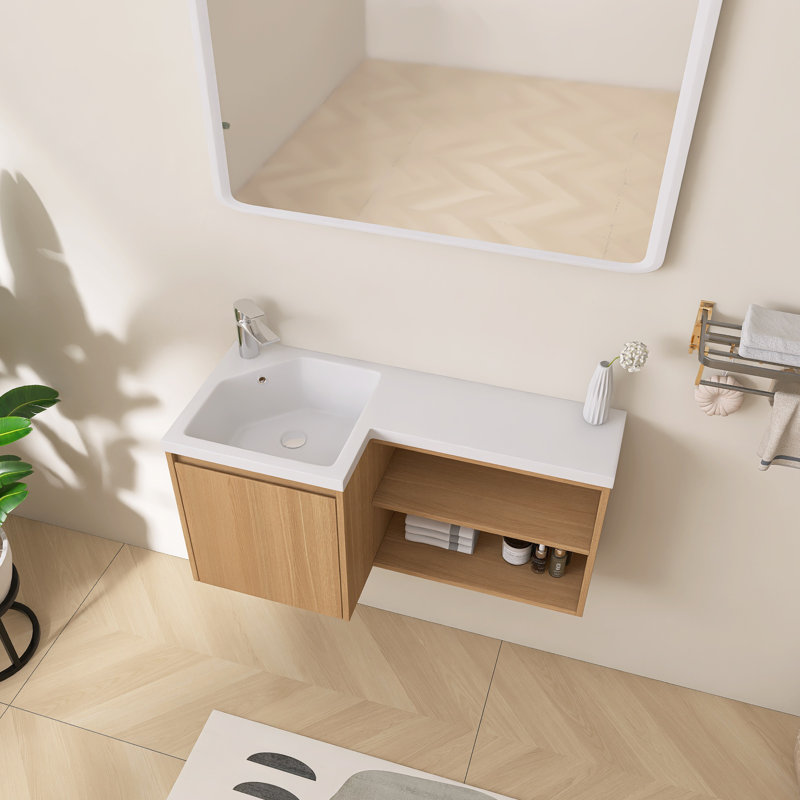 Ensemble de meuble-lavabo mural simple 36 "en L avec lavabo en résine, Left