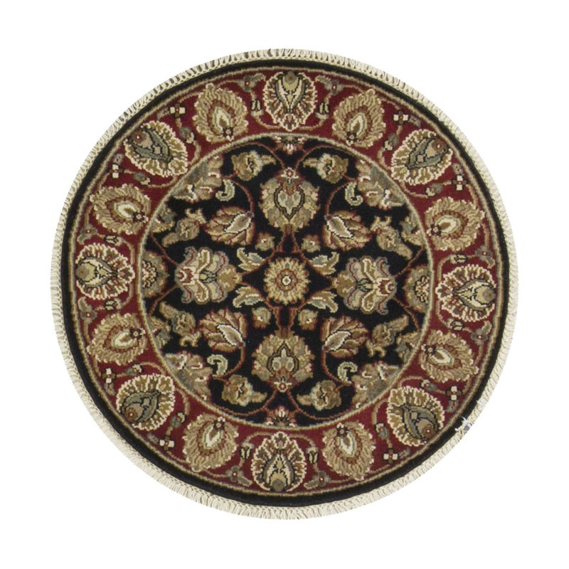 Hand-Knotted High-Quality Black and Red Round Area Rug