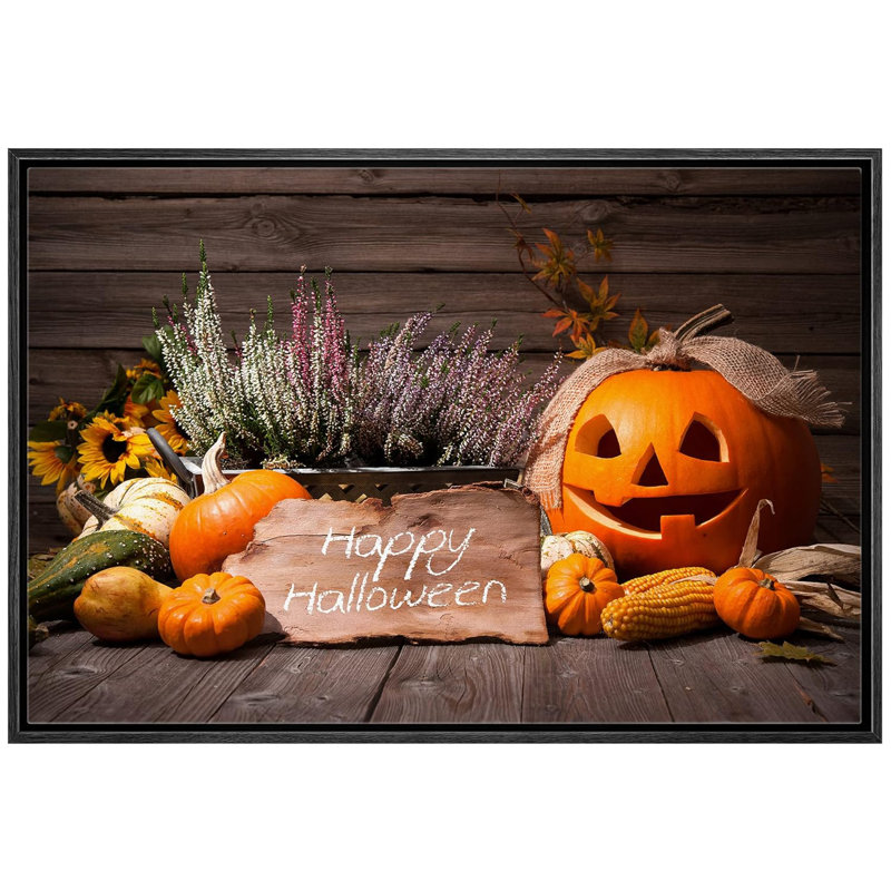 Automne, citrouille, moisson, Halloween, H 24 po x l 36 po, Cadre flottant noir
