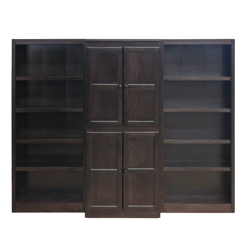 Rummond  15 Shelf Bookcase Wall with Doors, 72 inch Tall, Espresso