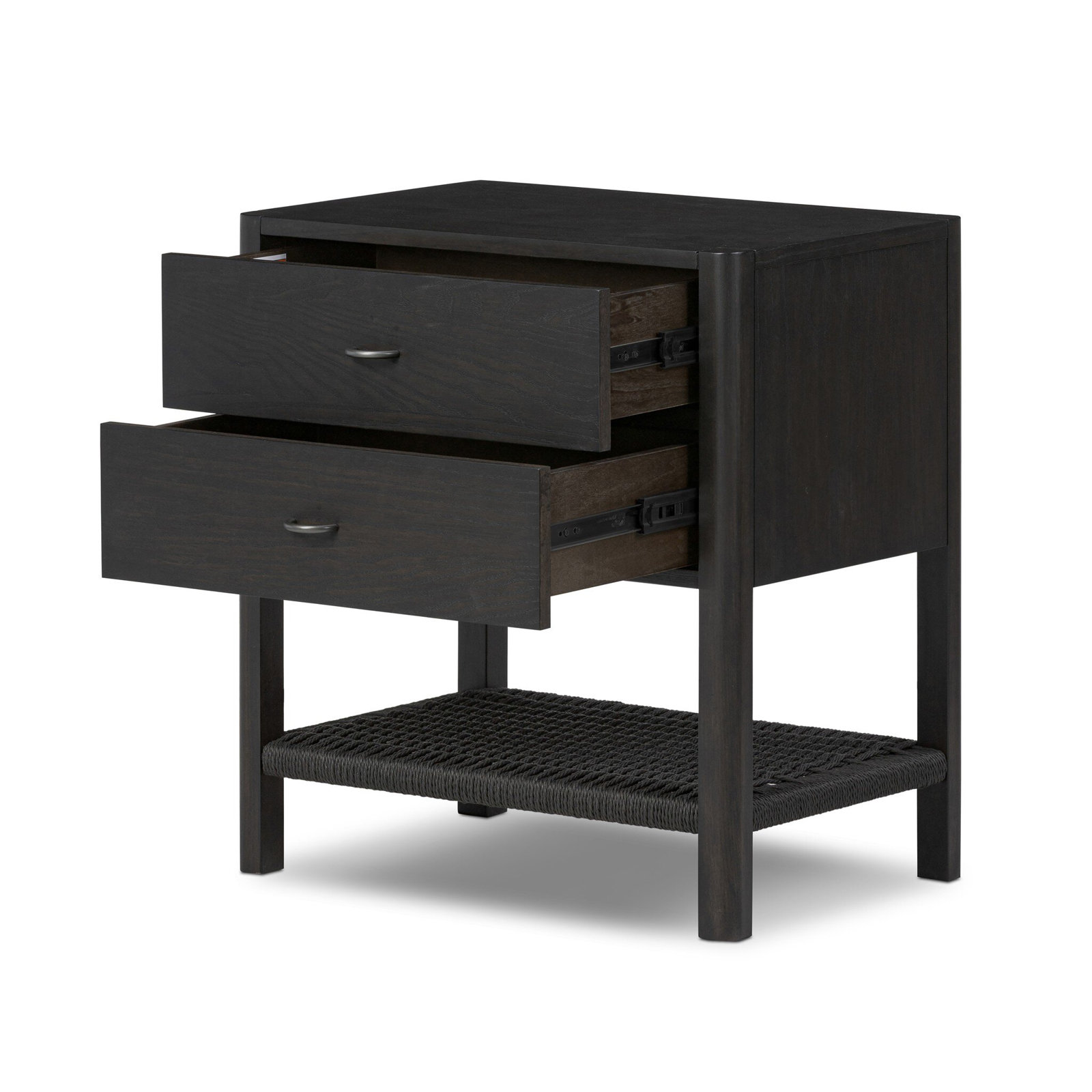 Deirdre 2 - Drawer Woven Nightstand, Smoked Black Ash