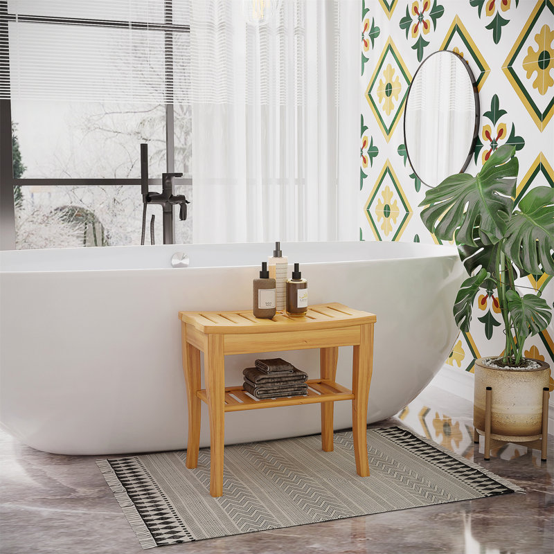 Banc de douche élégant en bambou avec rangement pratique et structure stable