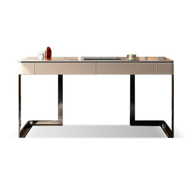 Gray+Silver Rectangular Stone+Solid + Manufactured Wood+Stainless Steel with 2 drawers desk