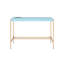 Bureau d'écriture 42,5 pouces avec ports USB, base ouverte moderne, bleu doux et bois doré / métal