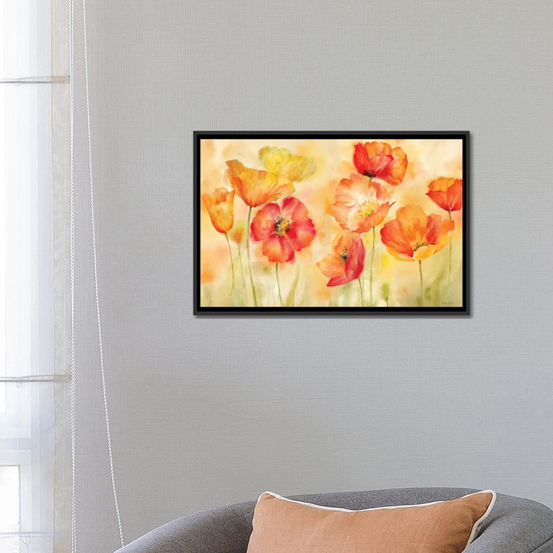 « aquarelle landscape », impression sur toile, H 18 po x l 26 po x P 1,5 po, Toile avec cadre noir, Pas de tapis
