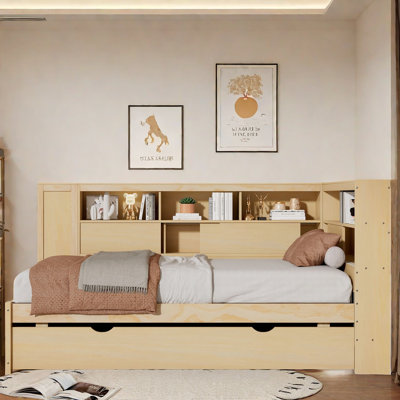 Avis Wood Daybed With Storage Shelves, Charging Station And Trundle by Red Barrel Studio