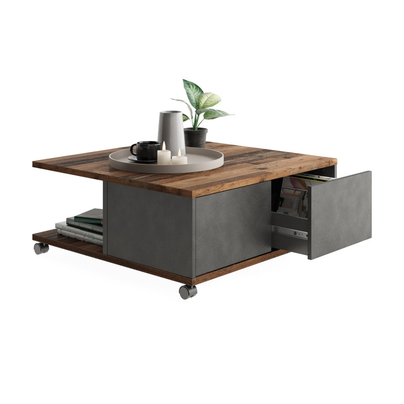Kuulo Wheel Coffee Table with Storage, Matera/Dark Brown