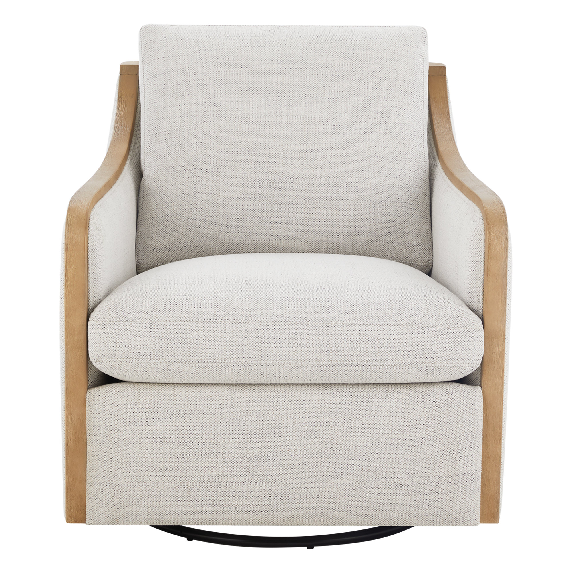 Grayton Oversized Upholstered Swivel Barrel Chair, Prestige Ivory Basketweave