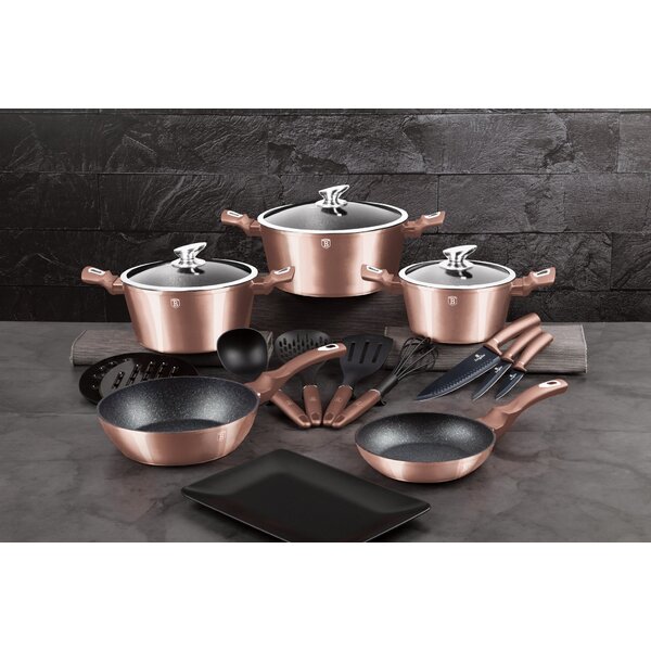Gold Pink Cast Aluminum Cookware Set With Granite Coating Nonstick  Casserole Set High Quality Kitchen Nonstick Pot Cookware
