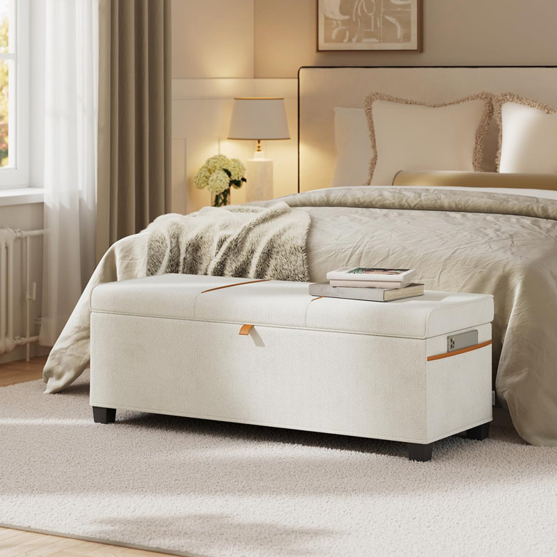 Storage Ottoman Bench, Cream White