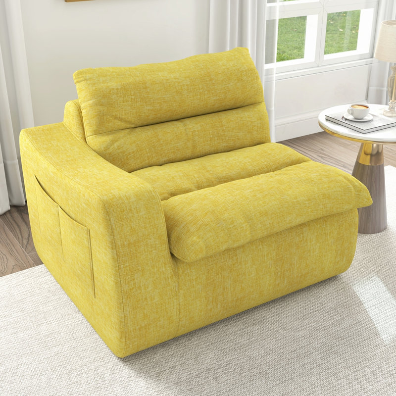 Canapé paresseux avec accoudoir gauche, Orienté à gauche (vu de face), Tissu jaune