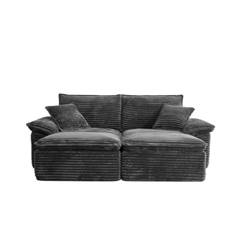 Canapé modulaire 81 po - Très grand canapé en velours côtelé avec repose-pieds mobile, Gris