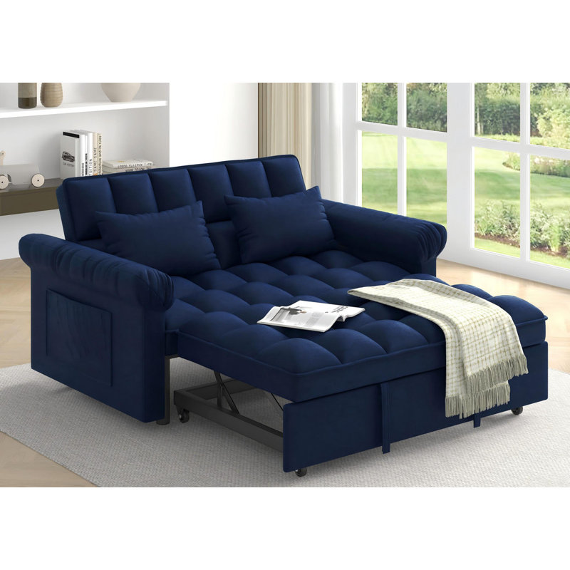 Multi-functional Sofas Bed with Pull-out Bed,Loveseats Adjsutable Back, Blue