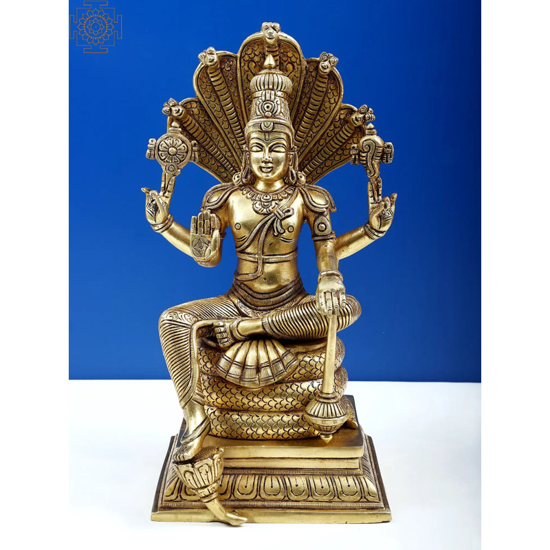Figurine Bhawawan Vishnu assise sur un Sheshnag